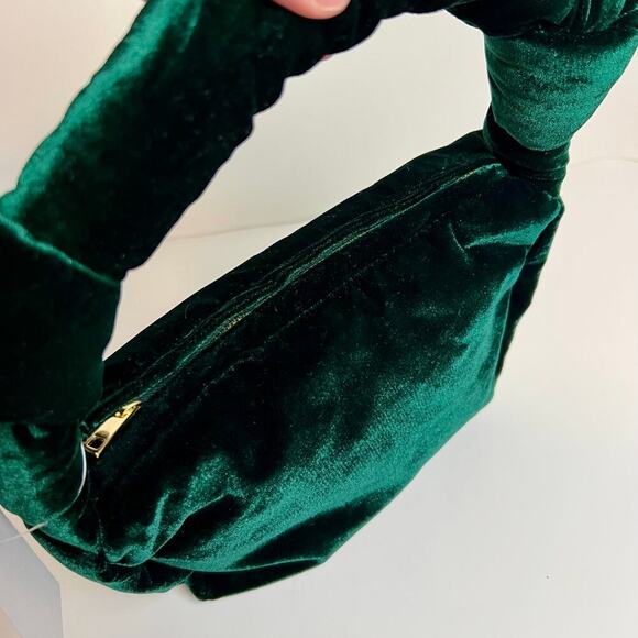 NEW JCrew Women's Velvet Emerald Green Double Knot Hobo Hand Bag in Old Forest - Picture 5 of 9